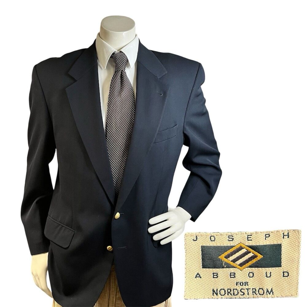 Vintage Joseph Abboud Blazer Mens 43R Navy Blue Gold Button Wool Made in USA